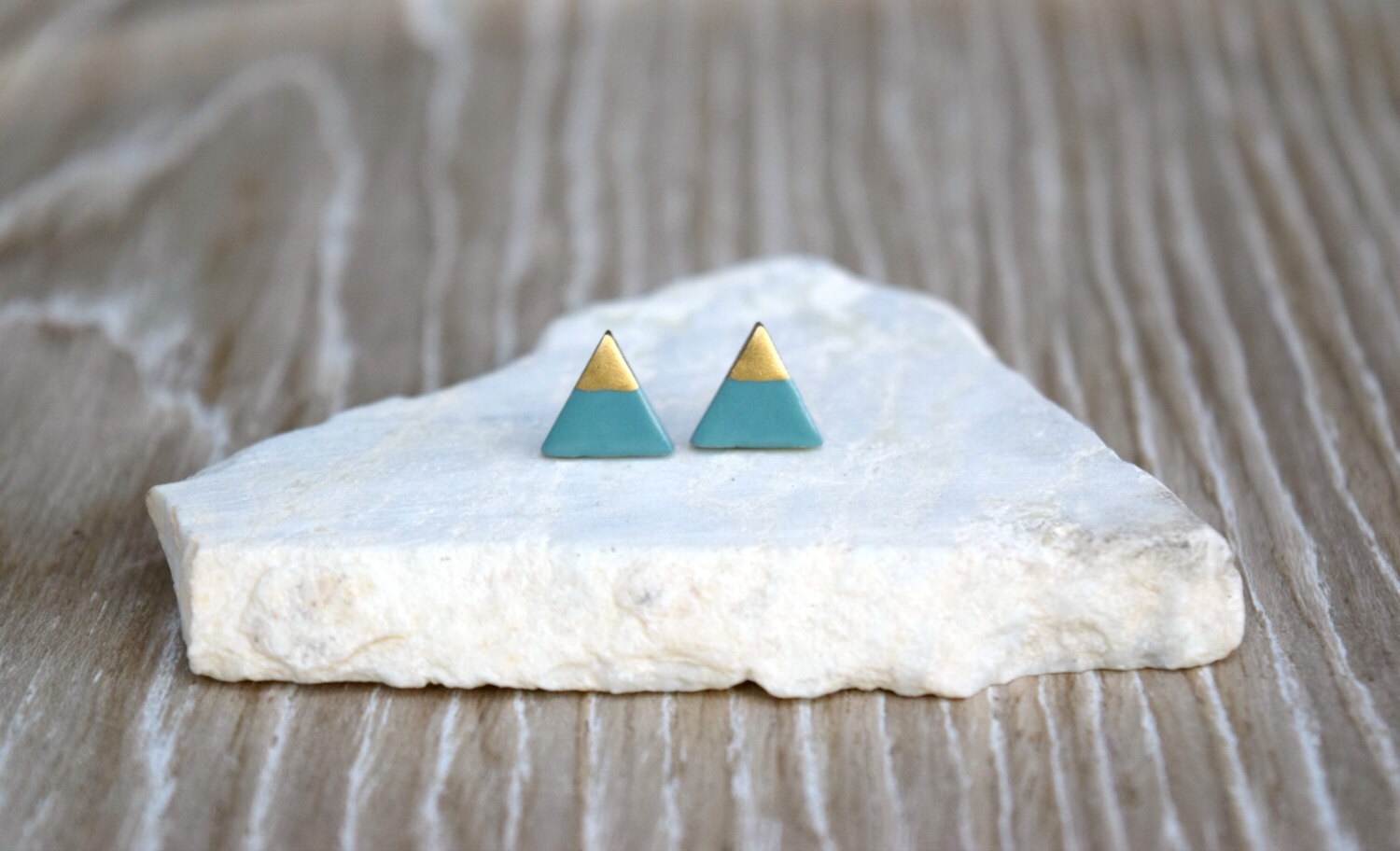 Smokey Teal Clay Triangle Studs with 18k Gold Silver ...