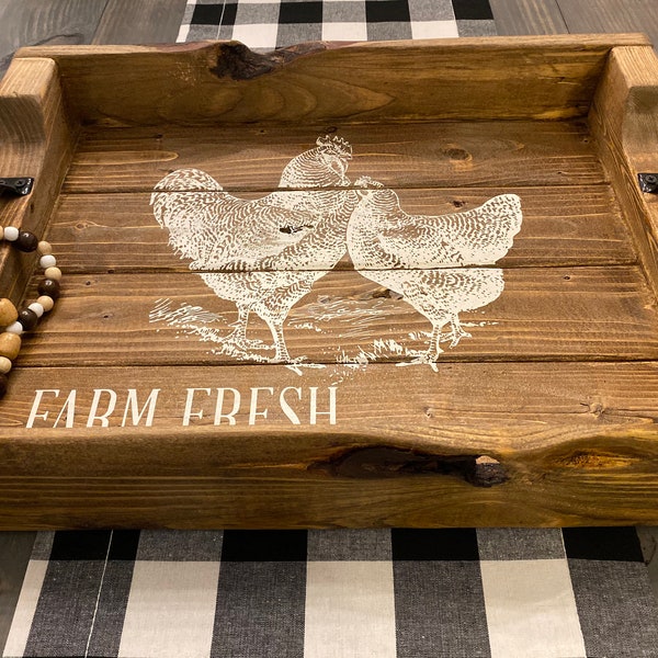 Farm House Handmade Wood Serving / Coffee Table Ottoman Tray