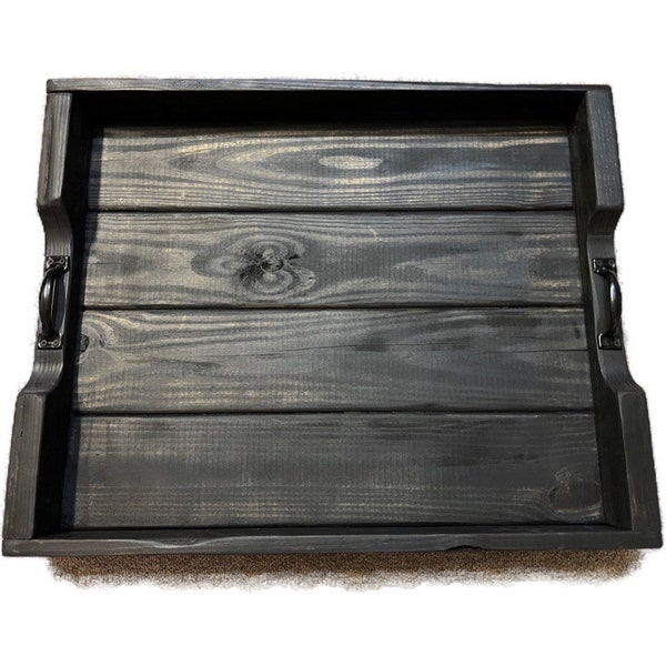 X-Large Black Stained Handmade Farmhouse Rustic Ottoman Serving Tray 24"x30"