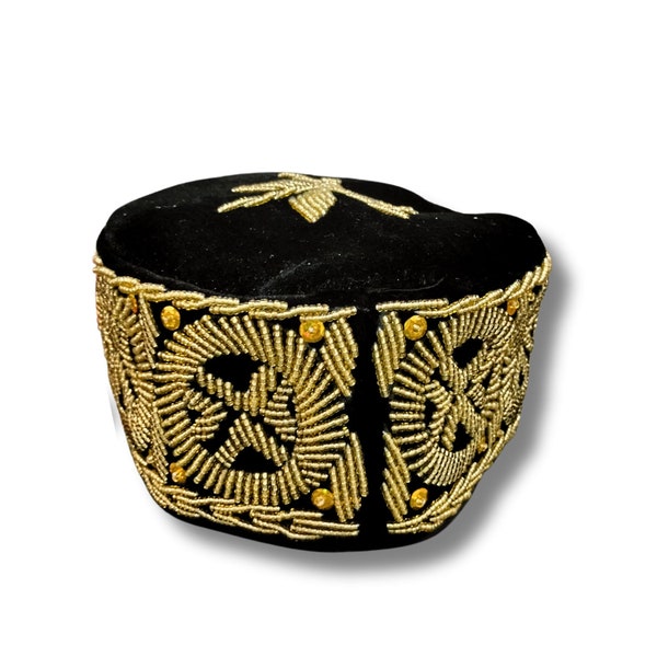 Black & Gold Embroidery African Traditional Cap, African Men's Wedding, Chieftaincy Ceremonial Hat