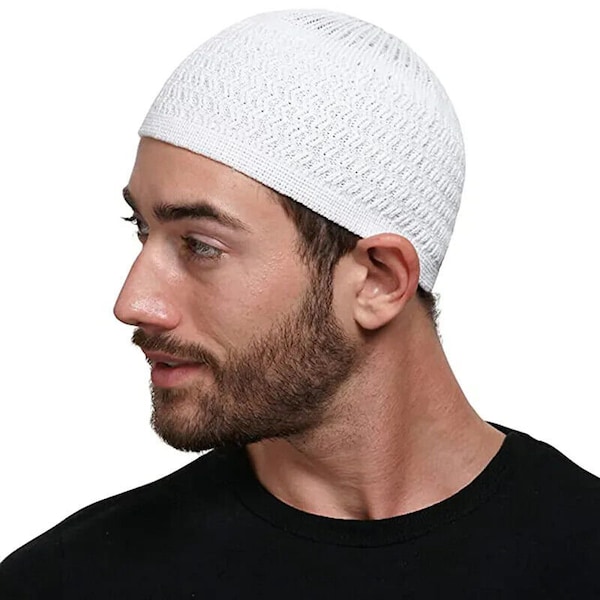 Islamic Kufi Hat, Crochet Knitted Jacquard Muslim Prayer Skull Cap for Men | Foldable Size