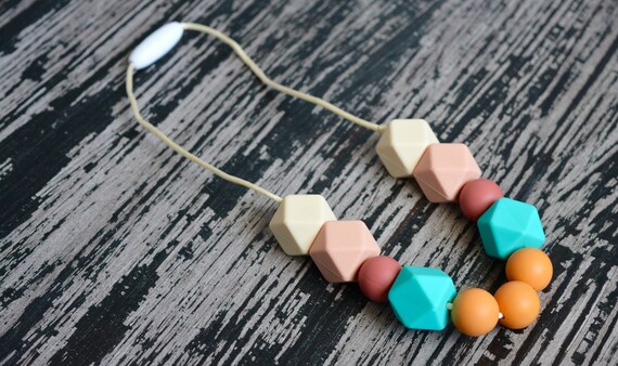 10 silicone beads MANGO ORANGE 14mm mini hexagon BPA free teething jewellery