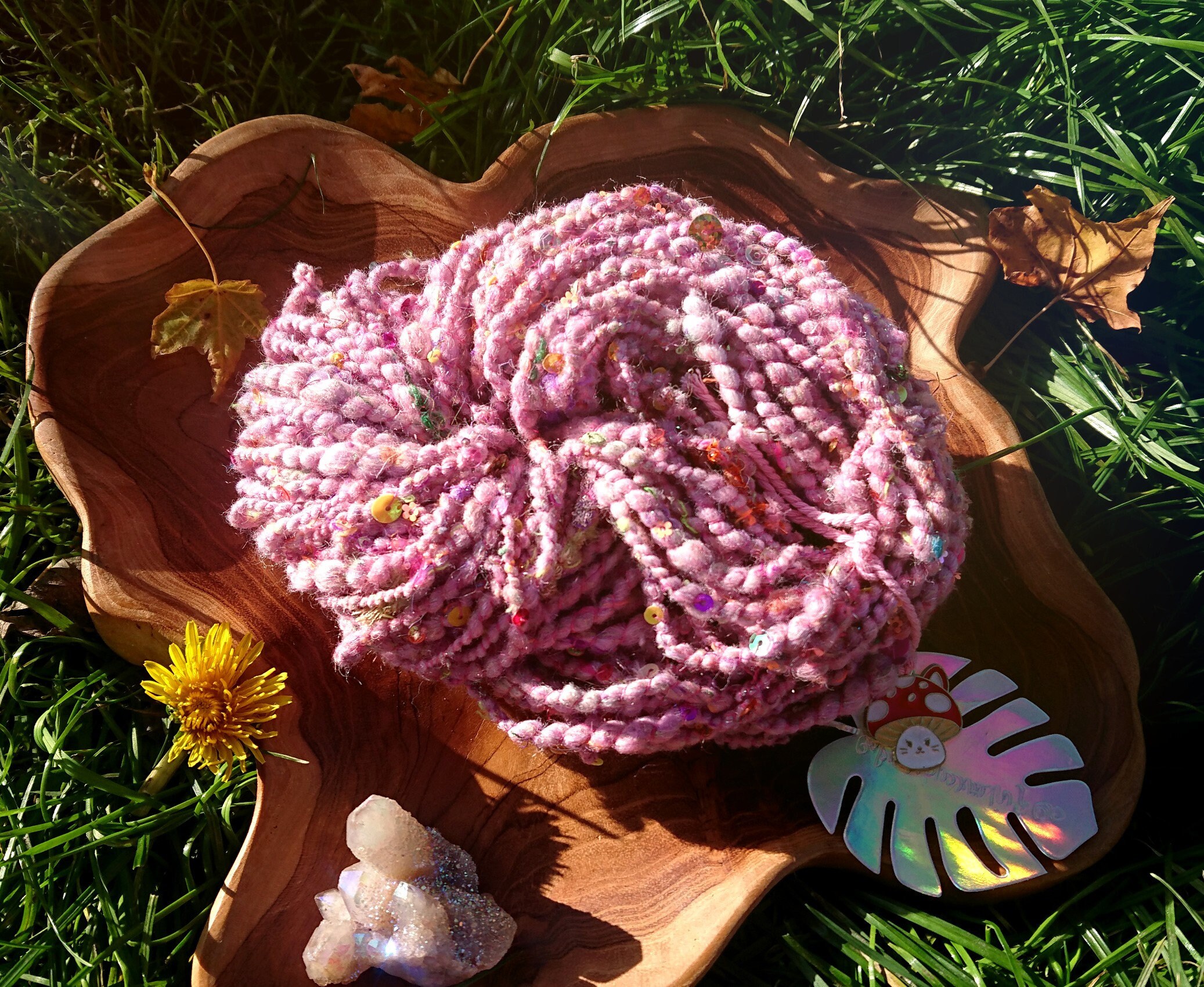 Handspun recycled fairy art yarn pastel uv reactive sequins fairytale faerie