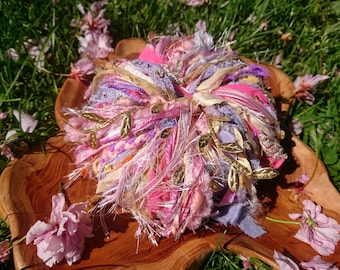 Sherbet kissiesh - dreamy fairy mixed art yarn and fiber bundle 3.5m x 26. recycled sari silk, sequins, creative weaving