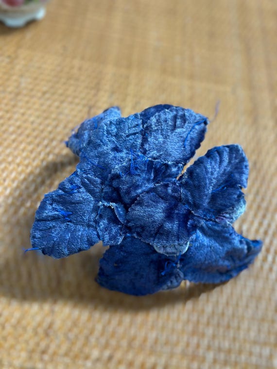 Vintage Millinery Hat - Blue Velvet Leaves