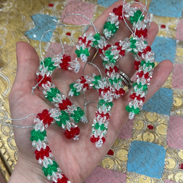 LOT Small Vintage Beaded Christmas Candy Cane Ornaments