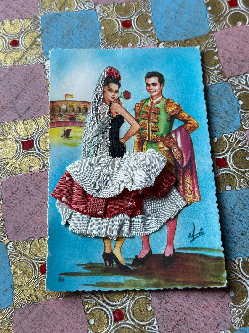 Postcard Ruffle Edges VINTAGE Spanish Embroidered Lady Postcard - Etsy
