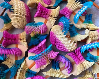 RARE(!!!) ONE (1) VINTAGE 1950s Honeycomb Flip Fans - Vintage Traditional Asian Honeycomb Party Favor Paper Toys, Made in Japan
