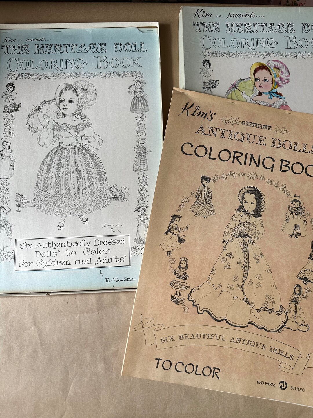 JUMBO Kim Heritage Dolls AND Genuine Antique Dolls Coloring Books - Red ...