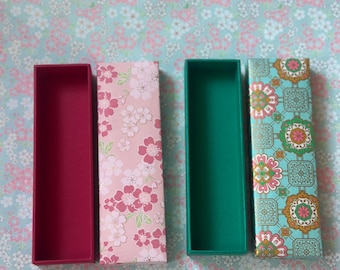 ONE (1) Japanese PINK or BLUE Floral Washi Paper Pen Case Desktop Organizer Holder
