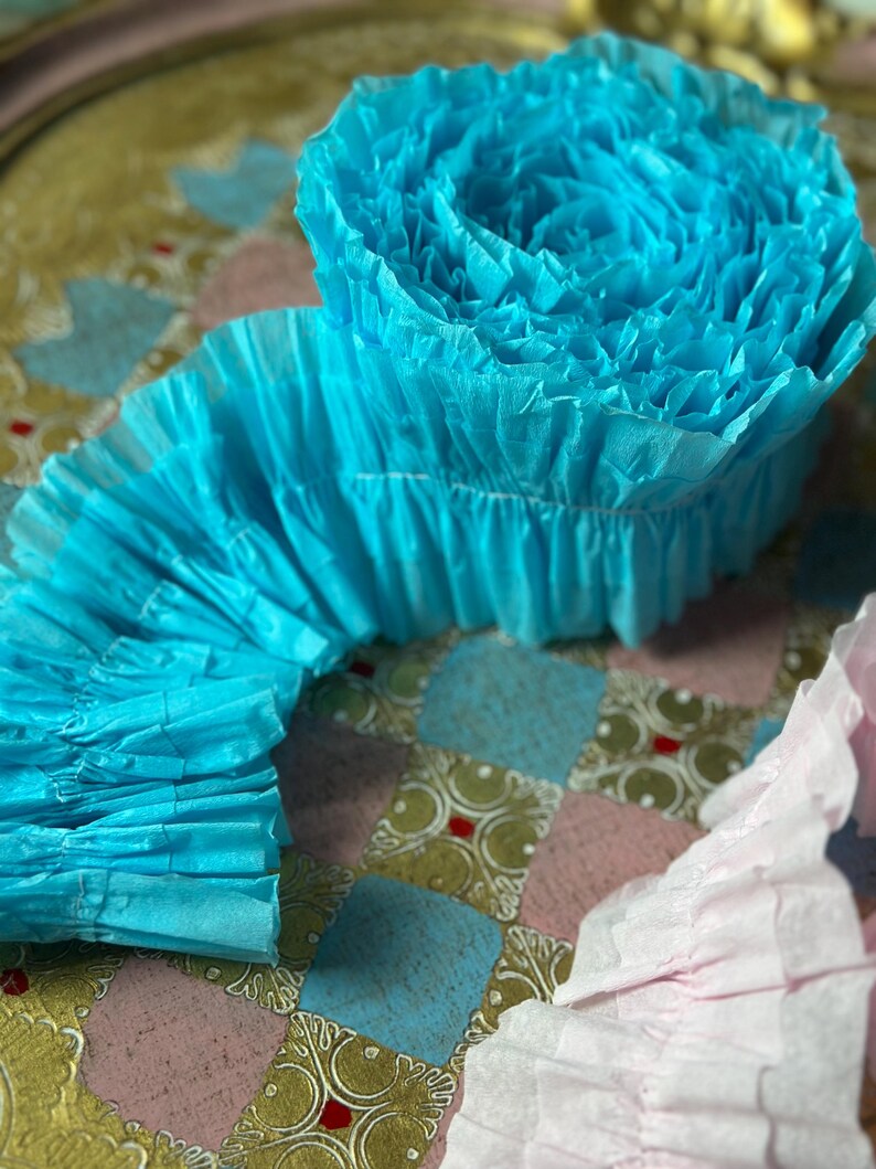 Pink Tissue Paper Ruffeled PINK OR BLUE Handmade Vintage-style Ruffled Crepe Paper Party Festoon ...