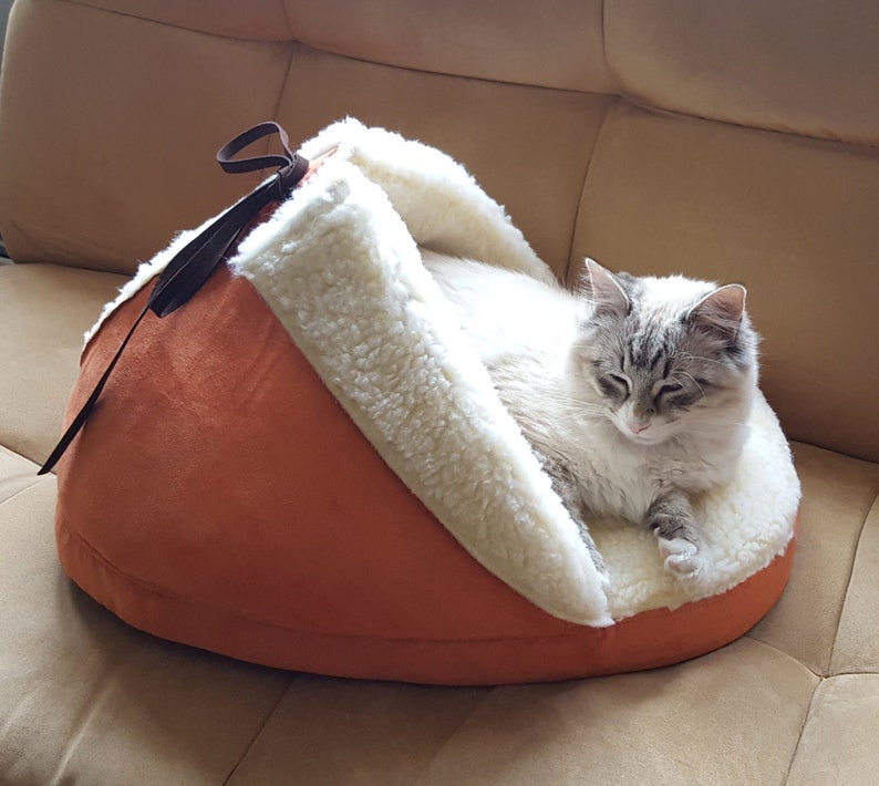 Giant Slipper Shoe Cat Bed in Orange Sherpa Pet Bed Jumbo Etsy