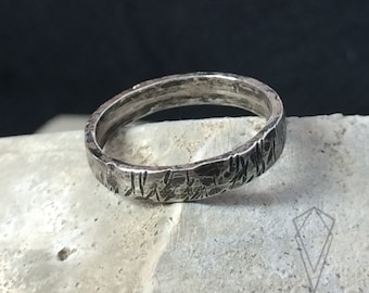 Distressed sterling silver ring - stacking ring- textured silver ring uneven hammered ring rough and industrial silver band uneven midi ring