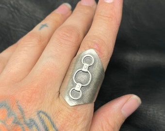 Silver Armor Ring - Industrial Silver Ring - Goth Ring - Medieval Jewelry - Fetish Ring - Ring of O - Large Silver Ring - Witchy