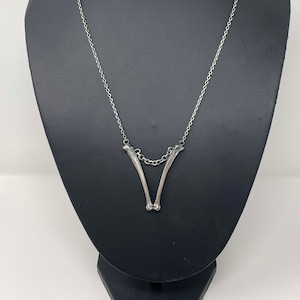 Minimalist Goth Pendant - V shaped pendant - Goth Pendant - Geometric Necklace - Modern Memento Mori - Cat Bone Pendant - Industrial Bone
