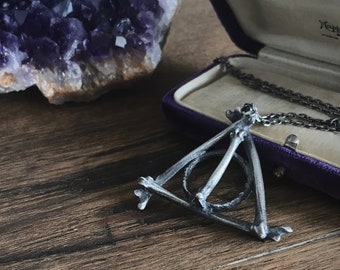 Magical Triangle cat Bones pendant Uneven Alchemy Geometric Fano Plane sterling silver necklace memento mori life cast Witchy witch occult