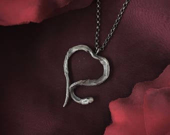 Snake Lover Pendant - Goth Lover - Dark Valentine - Vampire Pendant - Medusa Pendant - Snake Jewelry - Witchy Jewelry - Silver Goth Pendant