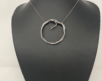 Ouroboros Silver Pendant - Silver Snake Pendant - Goth Snake Necklace - Snake Jewelry - Minimalist Goth Pendant - Memento Mori Jewelry