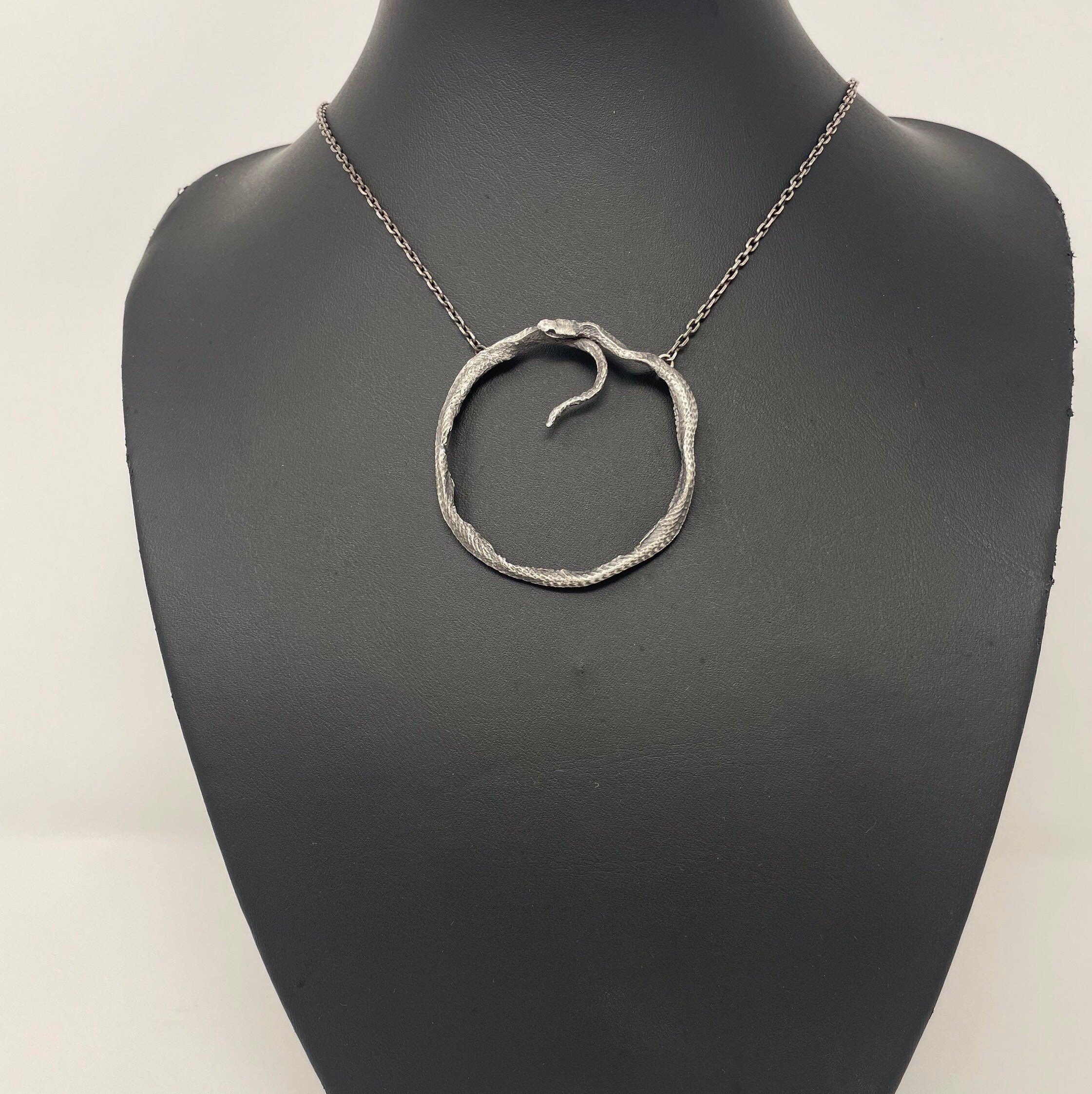 Ouroboros Silver Pendant - Silver Snake Pendant - Goth Snake Necklace - Snake Jewelry - Minimalist Goth Pendant - Memento Mori Jewelry