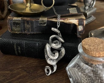 Entangled Snake Pendant - Medusa Pendant - Snake Jewelry - Minimalist Goth Pendant - Memento Mori Jewelry - Big Silver Snake - Goth Snake