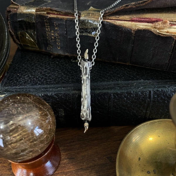 Silver Candle Pendant - Witchy Candle Pendant - Silver Candle Necklace - Victorian Candle Pendant - Midnight Society Pendant - Light Pendant