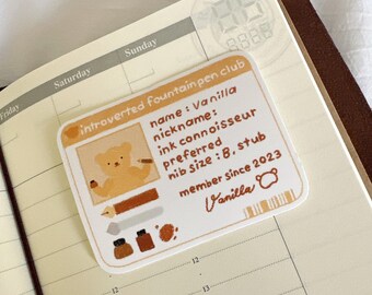 Vanilla's Introverted Fountain Pen Club ID Die Cut Sticker