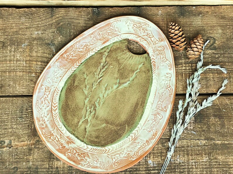 IN STOCK ~ Rustic Native American Wild Mustang /& Grasses Ceramic Cheese Board Cheese Plate Cutting Board ~ Vermont Handmade Pottery ~