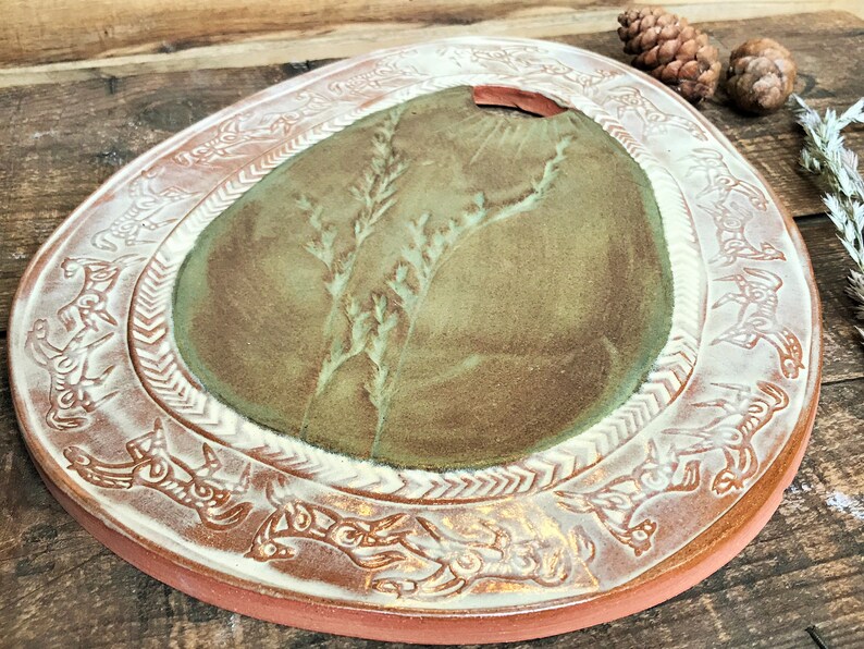 IN STOCK ~ Rustic Native American Wild Mustang /& Grasses Ceramic Cheese Board Cheese Plate Cutting Board ~ Vermont Handmade Pottery ~