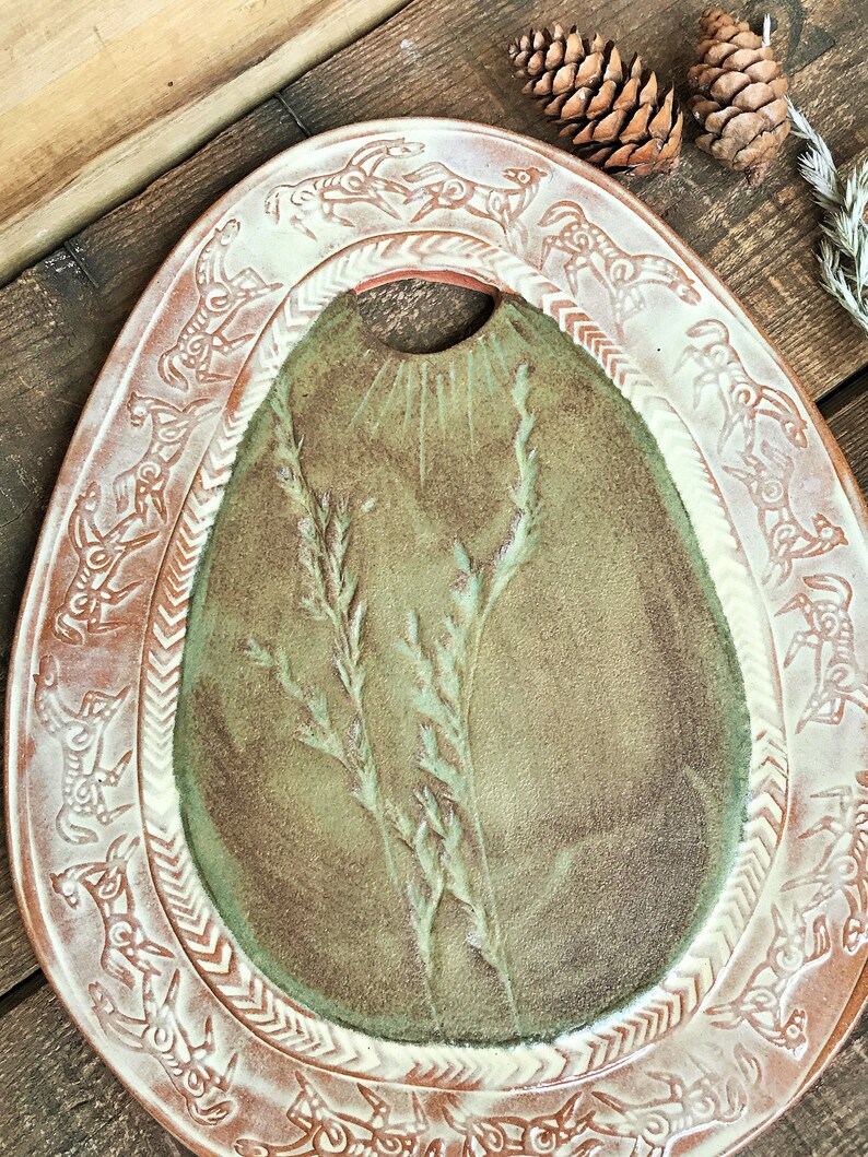 IN STOCK ~ Rustic Native American Wild Mustang /& Grasses Ceramic Cheese Board Cheese Plate Cutting Board ~ Vermont Handmade Pottery ~