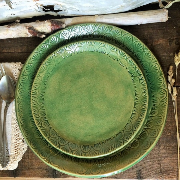 IN STOCK ~ Rustic Dinnerware Set ~ Dinner Plate & Appetizer/Dessert Plate ~ Handmade Vermont Pottery ~ Made in USA