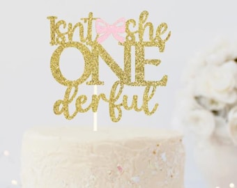 Isn't she ONE derful cake topper, isnt she onederful birthday, Coquette first birthday, Girls 1st birthday, Pink Bow 1st Birthday Decor