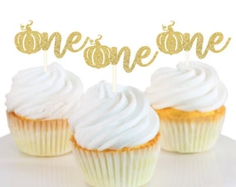 One pumpkin topper, Sweet Little Pumpkin, Halloween, Fall Cupcake, Princess Cupcake, Little Pumpkin Cupcake! The spooky one