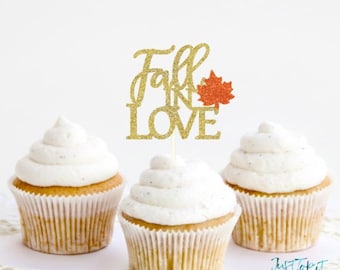 Fall IN LOVE cupcake Topper, Fall engagement topper, Fall Wedding, Fall Bridal Shower topper, Falling in love, Fall Themed Party