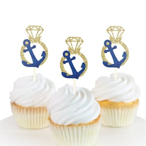 Ring Anchor Cupcake Topper, Lets Get Nauti cupcake, Wedding Ring Cupcake, Diamond Ring Cupcake, Nautical Cupcake, Bridal Shower Topper!