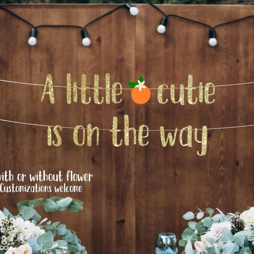 Banner "A Little Cutie Is On Her Way" – Orange Glitzer-Dekoration Für Babyparty, Geburtstagsfeier