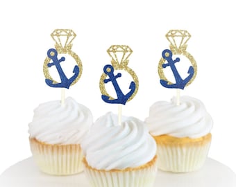 Adorno para cupcakes con forma de ancla de anillo, adorno para cupcakes Let's Get Nauti, adorno para cupcakes con forma de anillo de bodas, adorno para cupcakes con forma de anillo de diamantes, adorno para cupcakes náutico, ¡adorno para despedida de soltera!