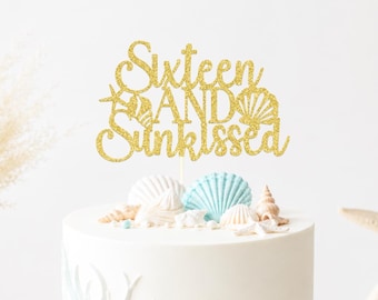 Sixteen and sunkissed cake topper, Coastal Birthday, Ocean Beach Birthday, Seashell Coquette Theme