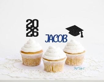 Custom Name Graduation Cupcake Toppers, Graduation 2026, Graduation table decor, Graduation party decoration, Class of 2026, grad name