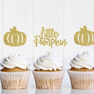 Adorno para cupcakes de calabaza pequeña, dulce calabaza pequeña, nuestra pequeña calabaza, adorno de calabaza para baby shower, una pequeña calabaza, fiesta temática de otoño