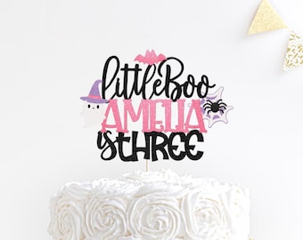 little boo name is three cake topper, Halloween 3rd Boothday Cake Topper, Trick or Three Decor, Third Booday Party Supplies