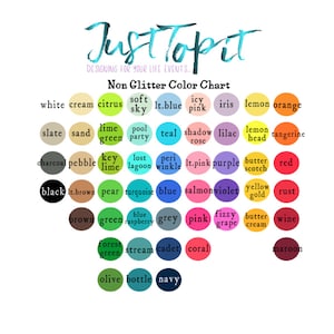 Puede incluir: Una carta de colores con 42 colores diferentes, cada uno representado por un c&iacute;rculo con el nombre del color escrito en su interior. Los colores est&aacute;n dispuestos en filas y columnas, y la carta est&aacute; titulada "Carta de colores sin brillo".