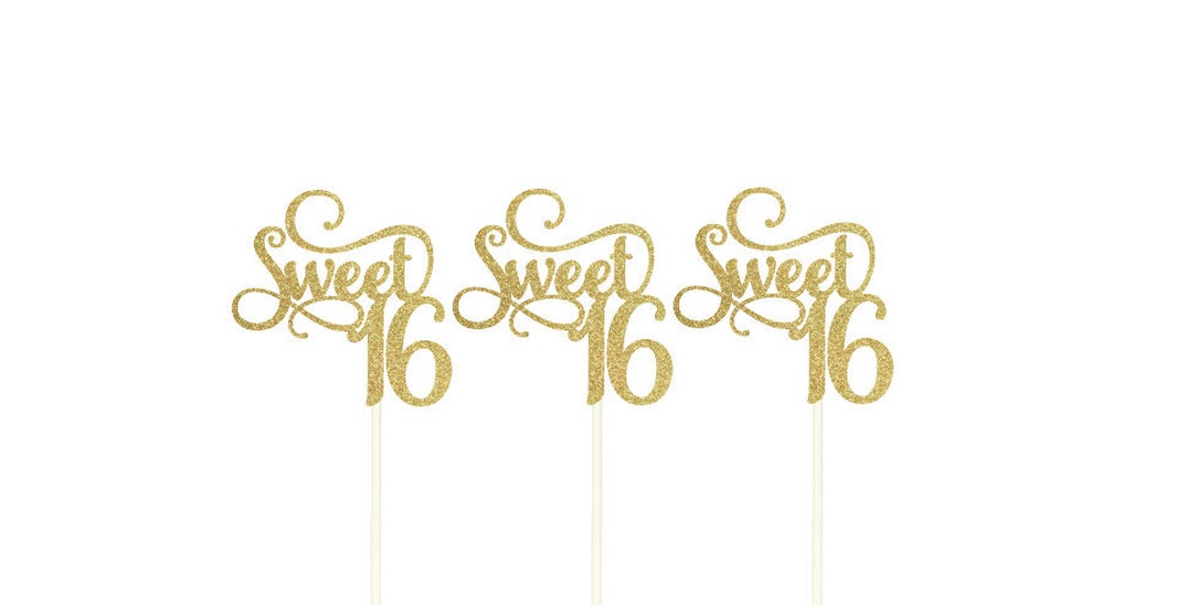 Sweet 16 Cupcake Topper, Sweet 16 Birthday, Sweet 16 Party, Glitter