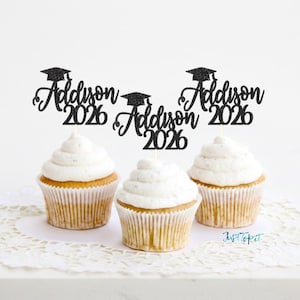 Adornos personalizados para cupcakes de graduación, adornos para cupcakes de 2026, regalo de graduación, decoración de mesa para graduados, decoraciones para fiestas de graduación, promoción de 2026