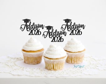 Custom Graduation Cupcake Toppers, 2026 Cupcake Toppers, Graduation gift, Graduate table decor, Graduation party decorations, Class of 2026