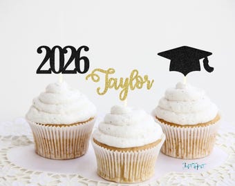 Custom Name Graduation Cupcake Toppers, Graduation 2026, Graduation table decor, Graduation party decoration, Class of 2026, grad name