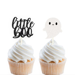 little boo cupcake toppers, little boo baby shower, little boo birthday, ghost baby, fall baby, little boo is almost due, Halloween baby