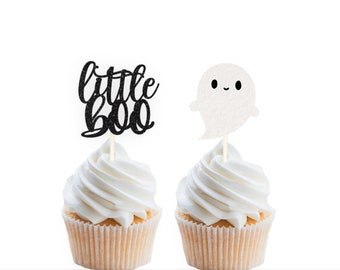 little boo cupcake toppers, little boo baby shower, little boo birthday, ghost baby, fall baby, little boo is almost due, Halloween baby