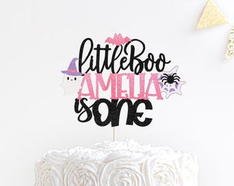 little boo name is one Cake Topper | 1st Birthday Halloween Cake Topper |First Birthday Spooky Cake Decor | Pink Halloween Birthday Topper