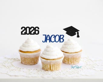 Custom Name Graduation Cupcake Toppers, Graduation 2026, Graduation etsy decor, Graduation party decoration, Class of 2026, grad name