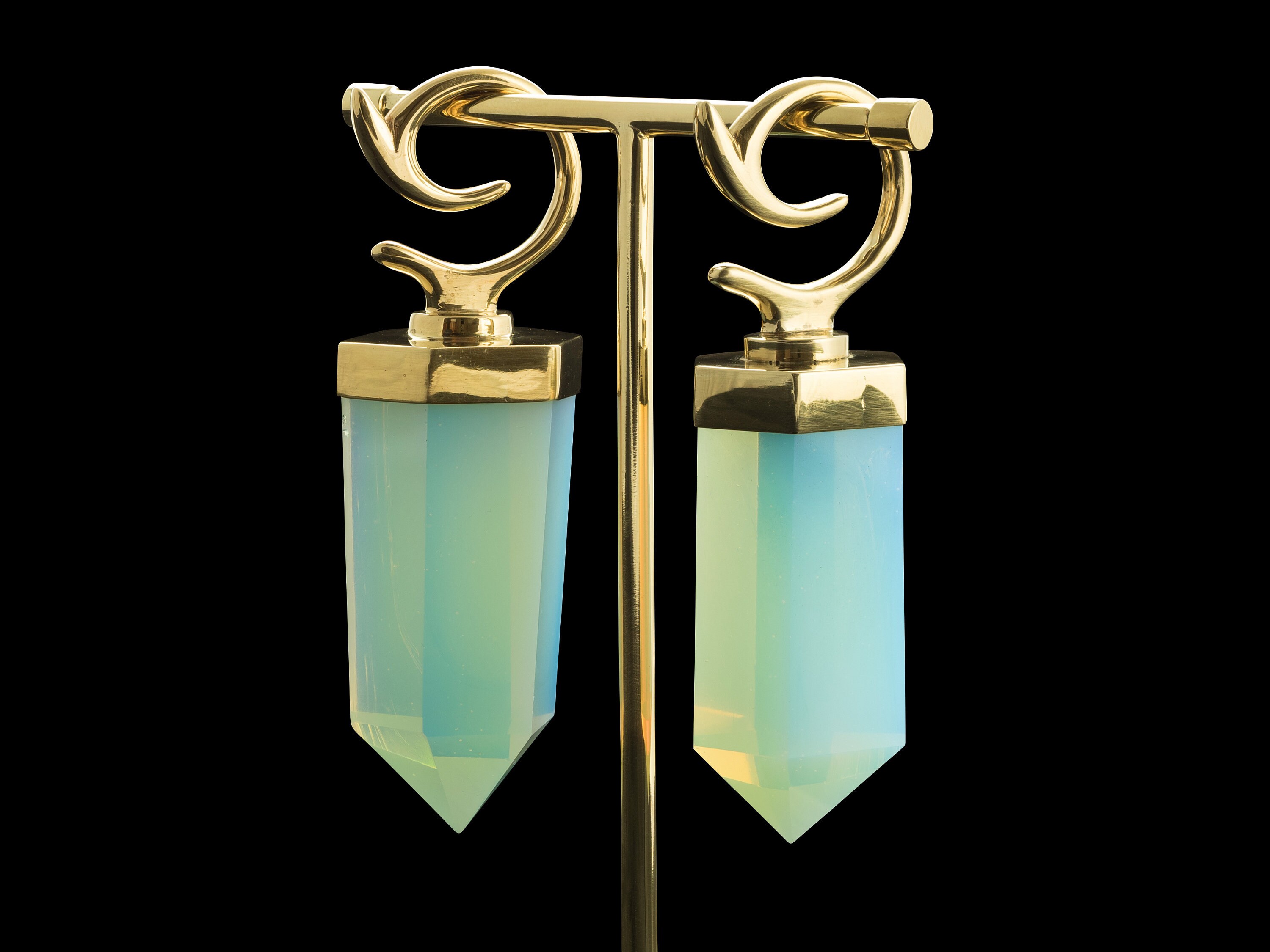 PAIR 18g TRIBAL BRASS NATURAL CRYSTAL PLUGS EARRINGS GAUGES HOOPS 1/" 5//8 INCH
